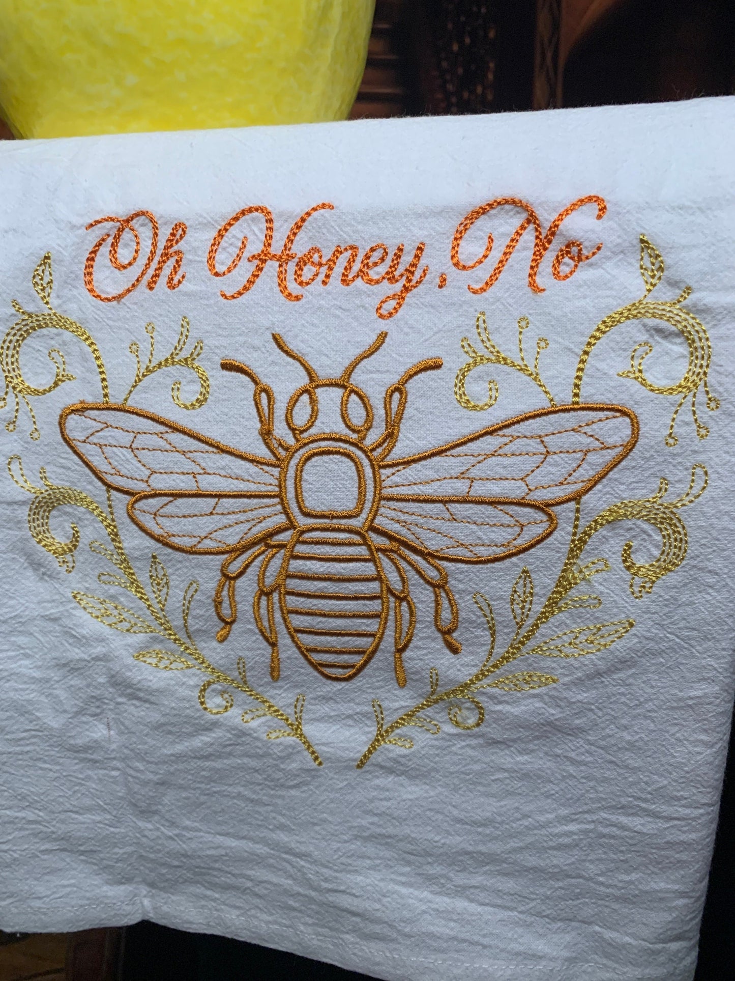 Embroidered Tea Towel "Oh Honey, No"